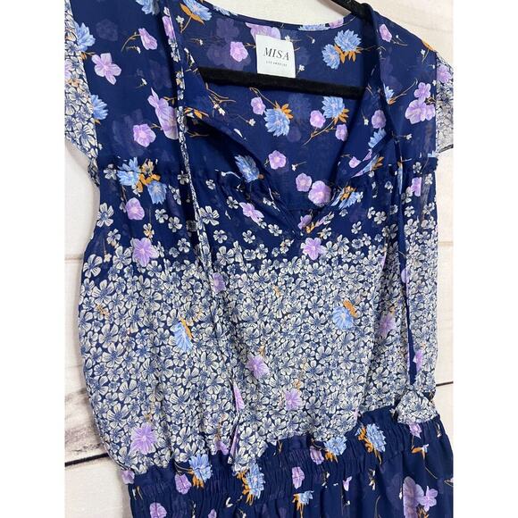 MISA Los Angeles Size SM Dress Blue With Floral Print Ruffles - Picture 6 of 6